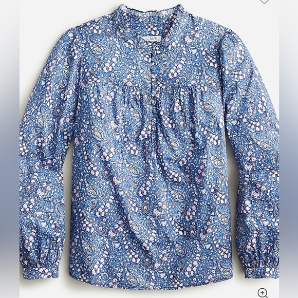 NWOT J.Crew Liberty Fabric 100% Cotton Button-Front Ruffleneck Long Sleeve SZ XS - Picture 1 of 12